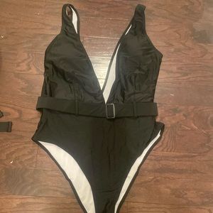 Plunging v bathing suit with belt